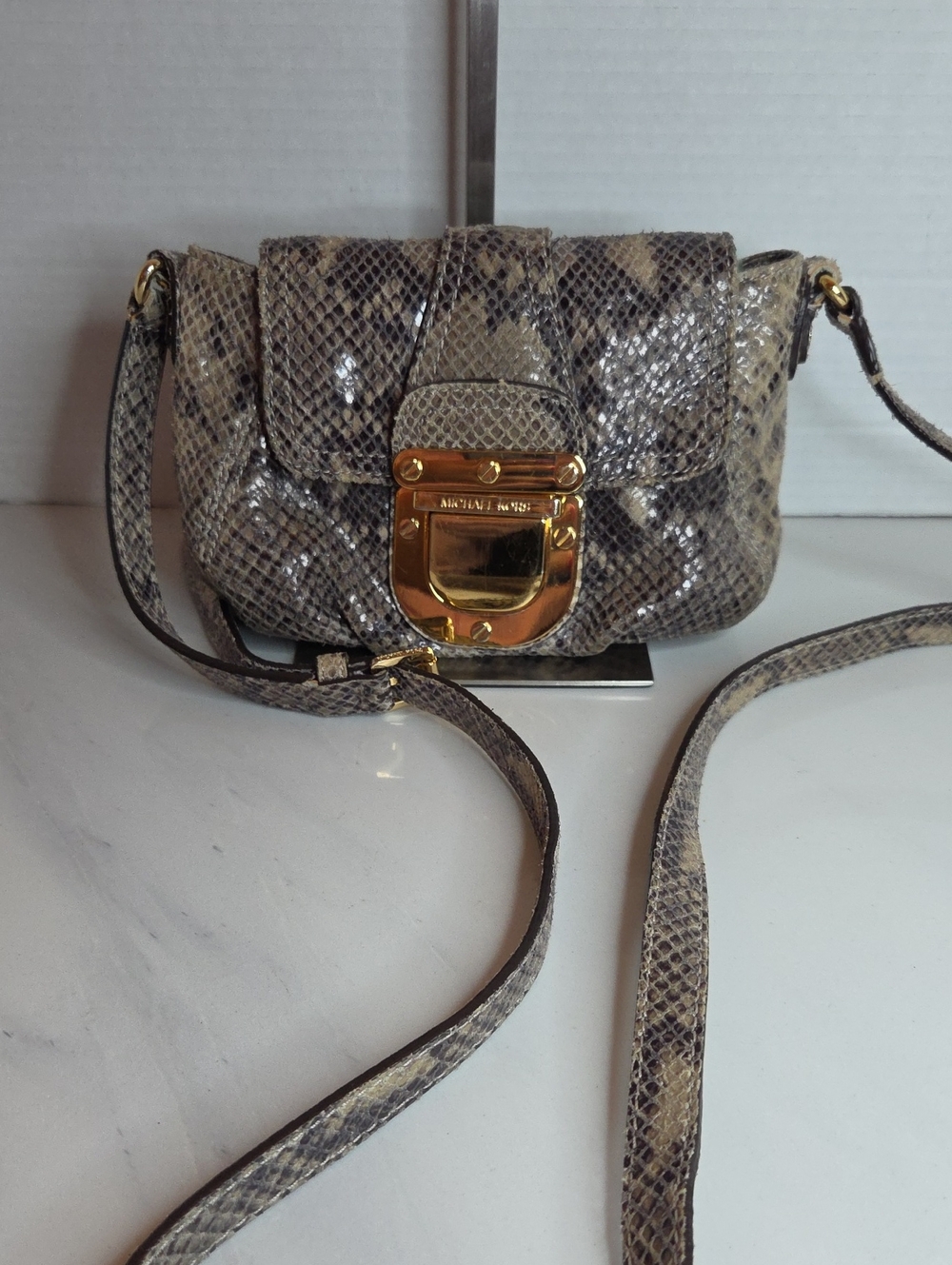 Michael Kors Snake-Print Crossbody Bag with Gold Hardware